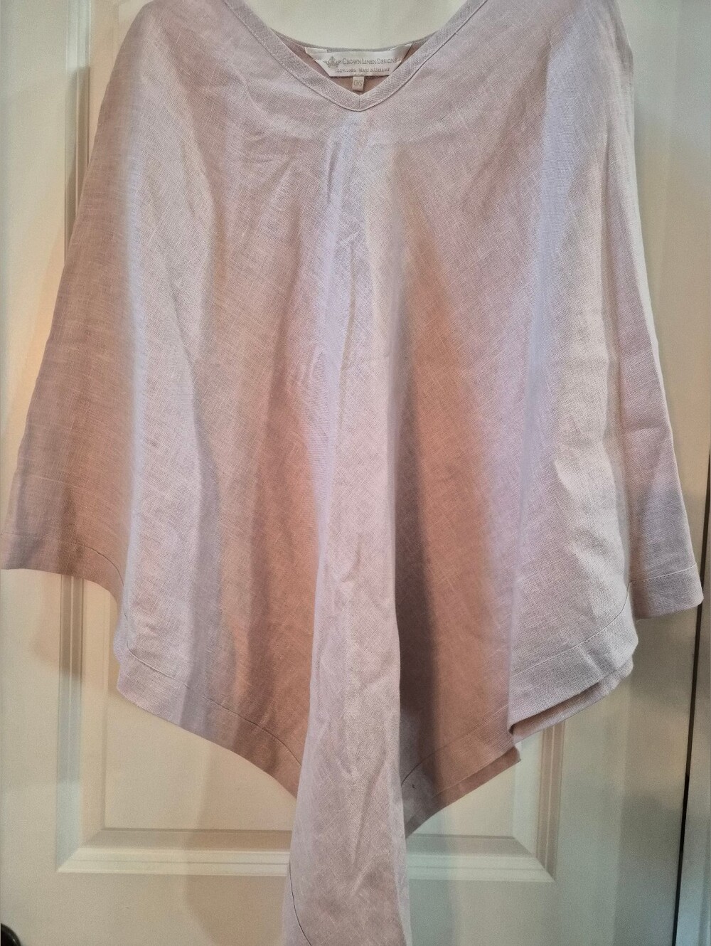 Crown Linen Designs 100% European Linen Poncho O/S Neutral Handkerchief Hem